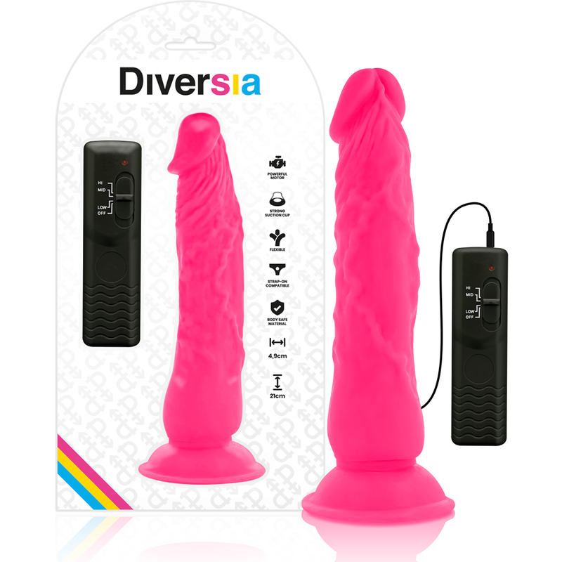 DIVERSIA - FLEXIBELE VIBRERENDE DILDO ROZE 21 CM -O- 4.9 CM