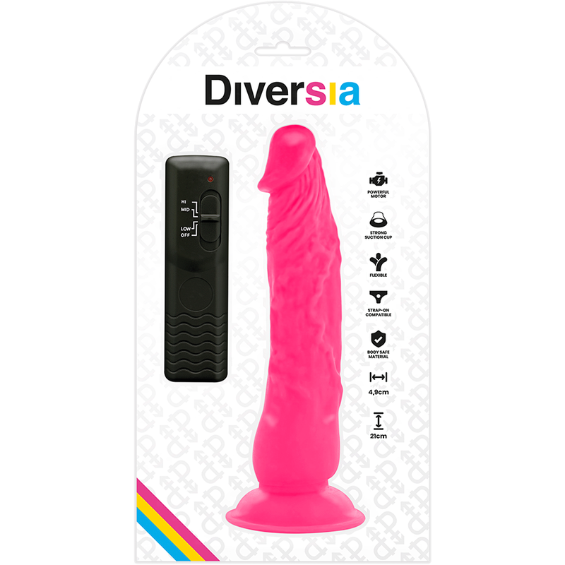 DIVERSIA - FLEXIBELE VIBRERENDE DILDO ROZE 21 CM -O- 4.9 CM