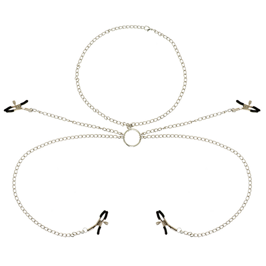 OHMAMA FETISJ 4 NIPPELKLEMMEN MET KETTINGCOLLIER