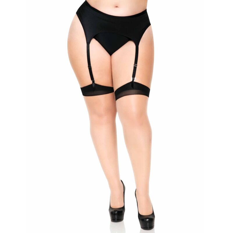 LEG AVENUE - PLUS LYCRA DOORZICHTIGE 2-KLEURIGE JARRETELKOUSEN MET NAAD ACHTEROP EN CUBAN HEEL