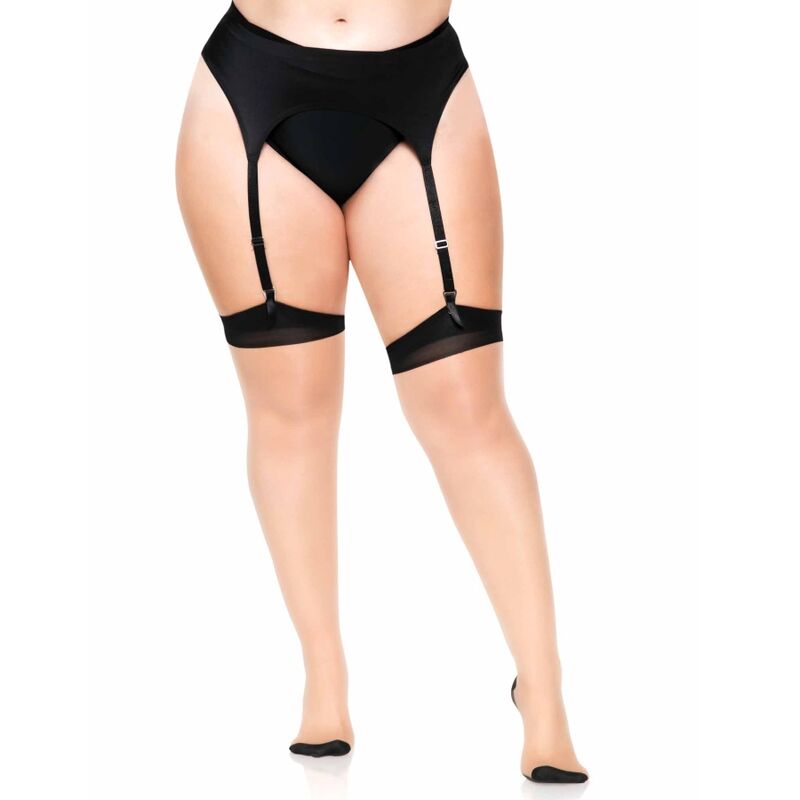 LEG AVENUE - PLUS LYCRA DOORZICHTIGE 2-KLEURIGE JARRETELKOUSEN MET NAAD ACHTEROP EN CUBAN HEEL