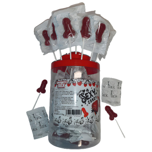 DIABLO PICANTE - 50 AARDBEI & KERS SNOEP PIEMEL LOLLIPOPS 50 STUKS