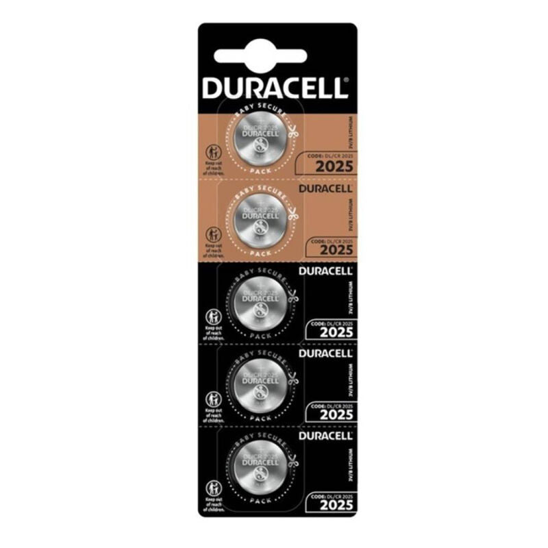 DURACELL - KNOPCEL BATTERIJ LITHIUM CR2025 3V 5 STUKS