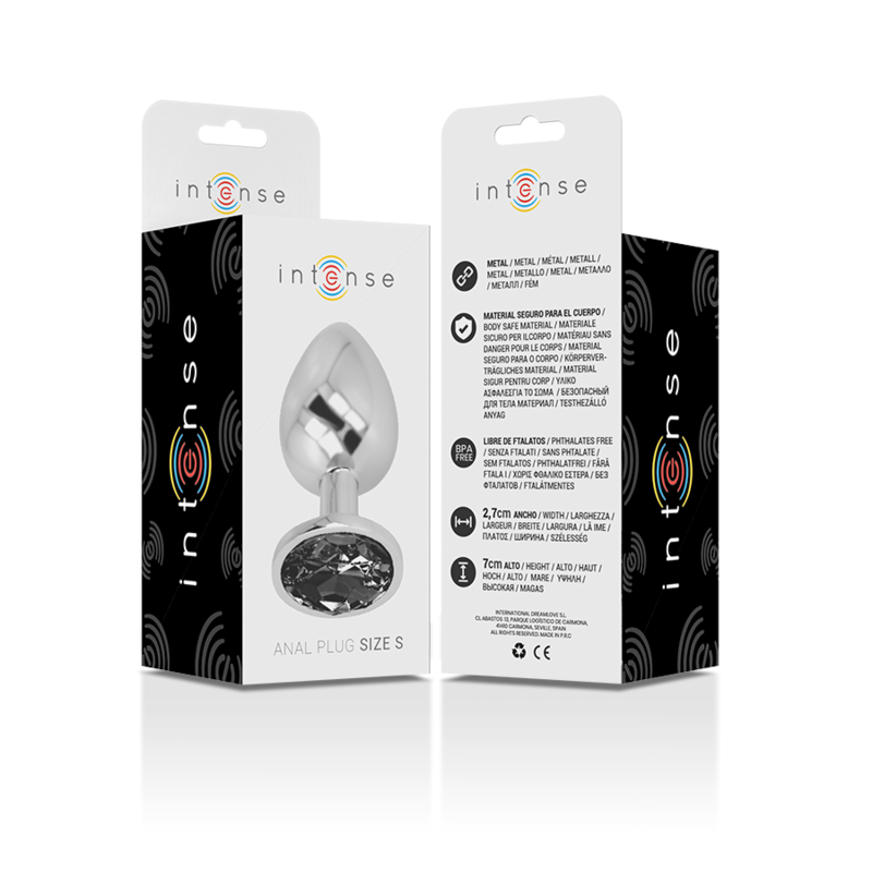 INTENSE - ALUMINIUM METALEN ANALE PLUG MET ZWARTE KRISTAL MAAT S