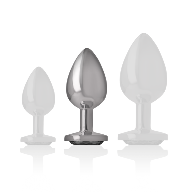 INTENSE - ALUMINIUM METALEN ANALE PLUG MET ZWART GLAS MAAT M