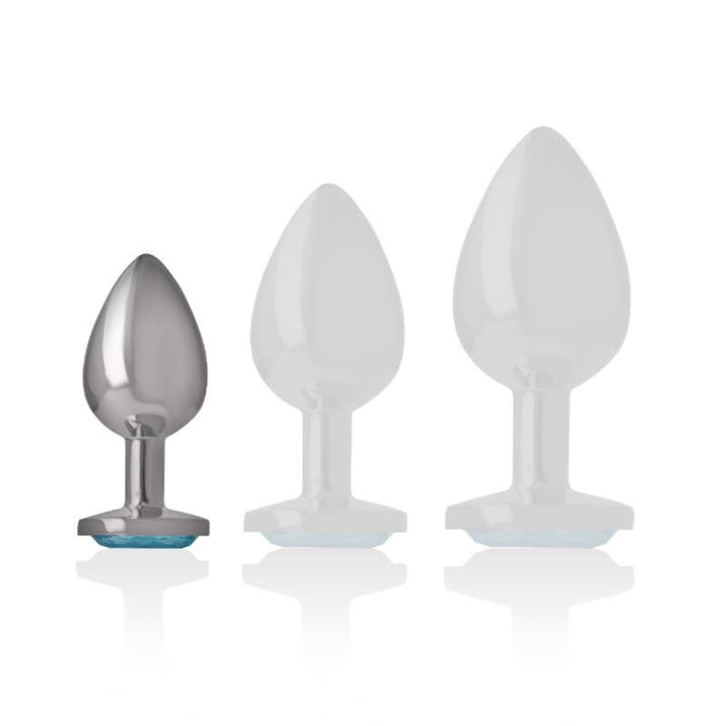 INTENSE - ALUMINIUM METAL ANALE PLUG MET BLAUWE KRISTAL MAAT S