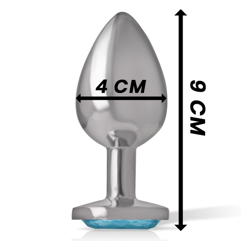 INTENSE - ALUMINIUM METAL ANALE PLUG MET BLAUWE KRISTAL MAAT L