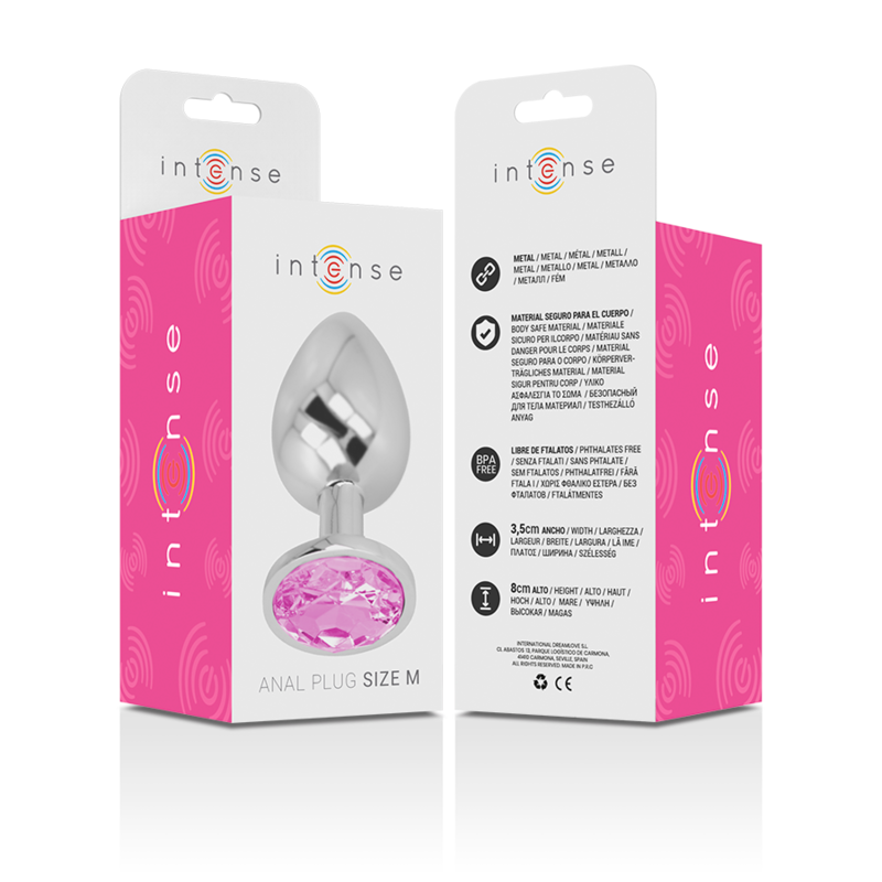 INTENSE - ALUMINIUM METALEN ANALE PLUG MET ROZE KRISTAL MAAT M