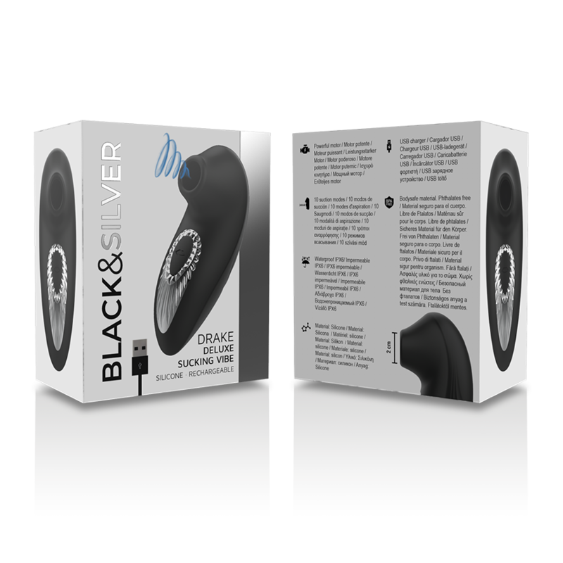 ZWART&ZILVER - DRAKE DELUXE ZUIGVIBO OPLAADBAAR SILICONEN ZWART