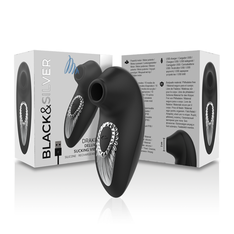 ZWART&ZILVER - DRAKE DELUXE ZUIGVIBO OPLAADBAAR SILICONEN ZWART