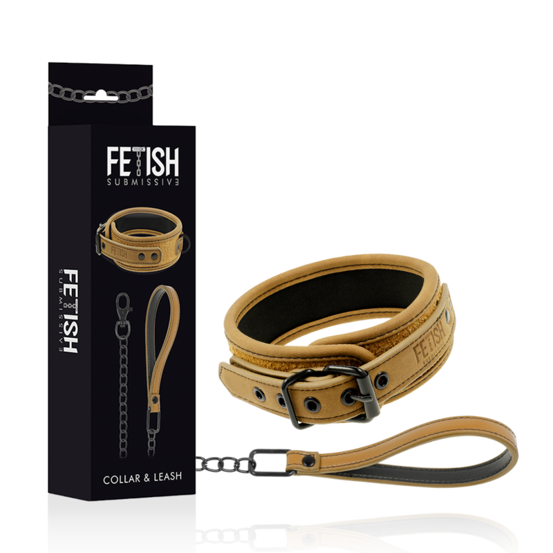 FETISJ SUBMISSIEF OORSPRONG - NEOPREEN GEVOERDE HALSBAND MET KETTING