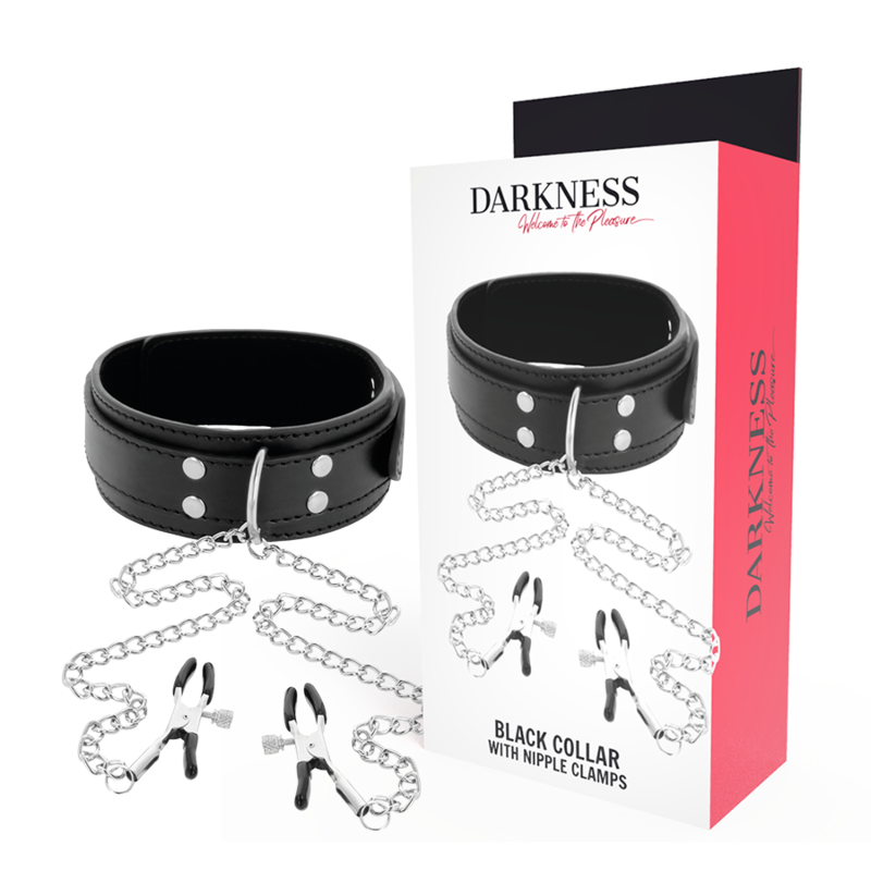 DARKNESS - HALSBAND MET NIPPELKLEMMEN ZWART
