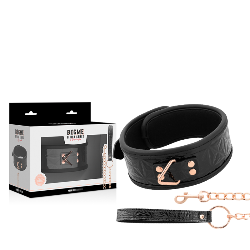 BEGME - ZWARTE EDITIE PREMIUM VEGAN LEREN HALSBAND MET NEOPREEN VOERING