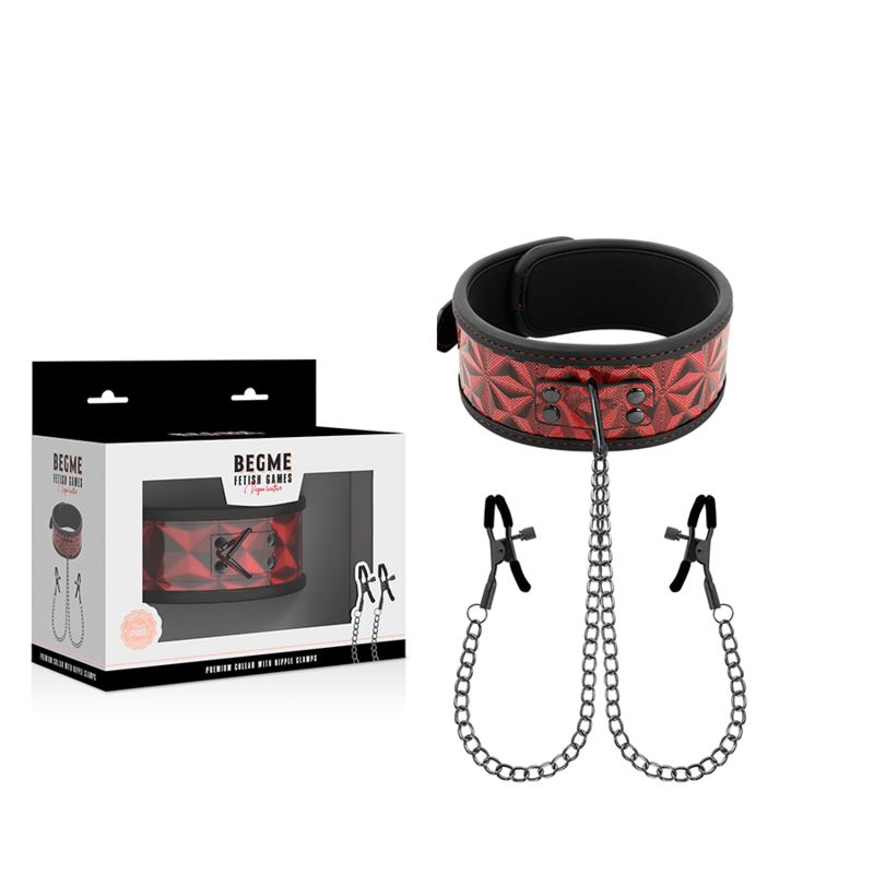 BEGME - RODE EDITIE HALSBAND MET NIPPELKLEMMEN MET NEOPREEN VOERING