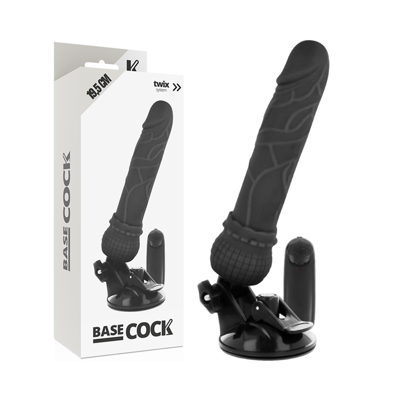 BASECOCK - REALISTISCHE AFSTANDSBEDIENBARE VIBRATOR ZWART 19.5 CM -O- 4 CM