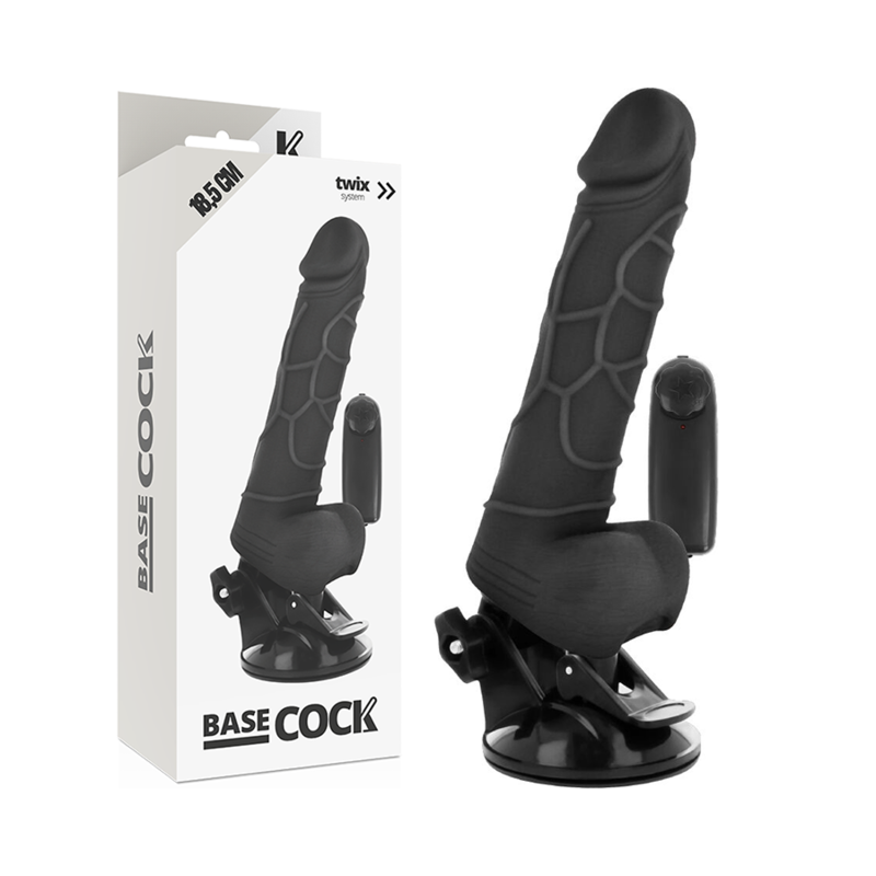 BASECOCK - REALISTISCHE VIBRATOR MET AFSTANDSBEDIENING ZWART 18.5 CM -O- 4CM