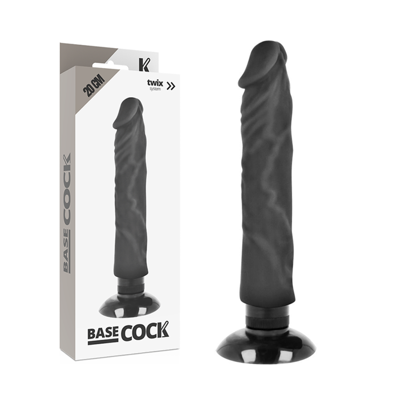 BASECOCK - REALISTISCHE VIBRATOR 2-1 NATUURLIJK ZWART 20 CM -O- 4 CM