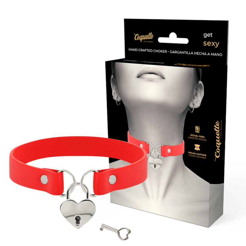 FLIRTATIEVE CHIQUE WENS - RODE VEGAN LEREN KETTING MET HART ACCESSOIRE MET SLEUTEL