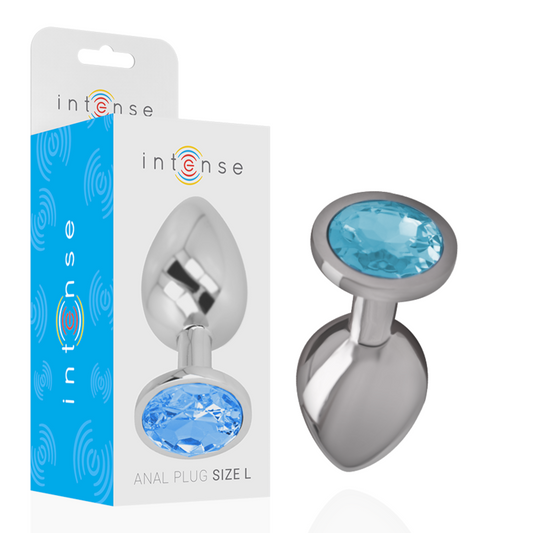 INTENSE - ALUMINIUM METAL ANALE PLUG MET BLAUWE KRISTAL MAAT L