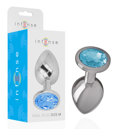 INTENS - METALEN ALUMINIUM ANAALPLUG MET BLAUW GLAS MAAT M