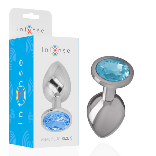 INTENSE - ALUMINIUM METAL ANALE PLUG MET BLAUWE KRISTAL MAAT S