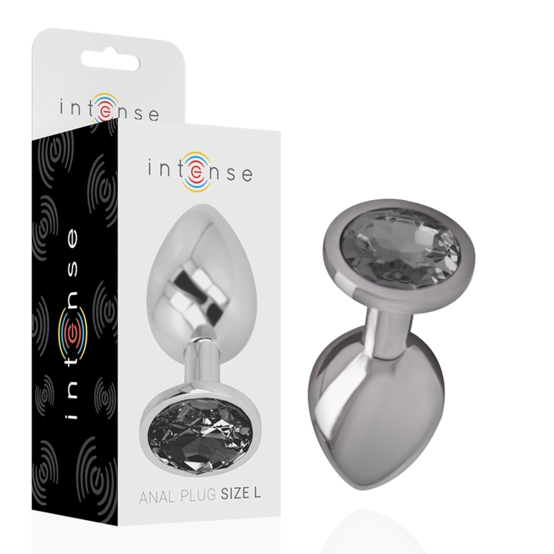 INTENSE - ALUMINIUM METALEN ANALE PLUG MET ZWART GLAS MAAT L