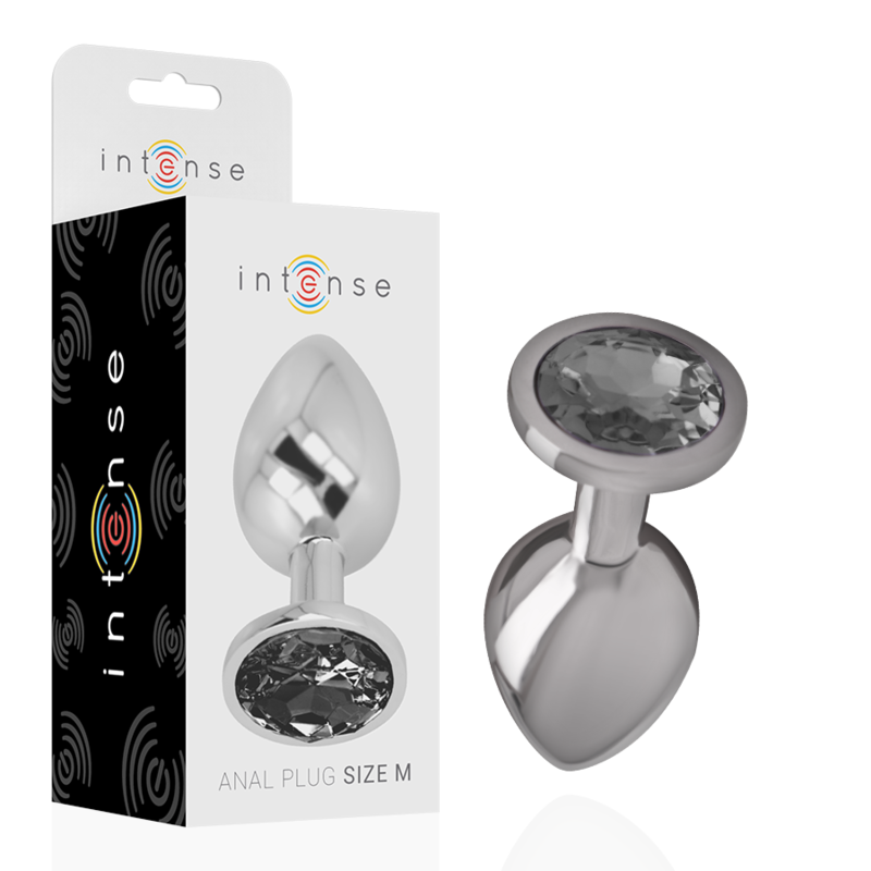 INTENSE - ALUMINIUM METALEN ANALE PLUG MET ZWART GLAS MAAT M