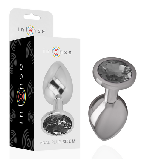 INTENSE - ALUMINIUM METALEN ANALE PLUG MET ZWART GLAS MAAT M