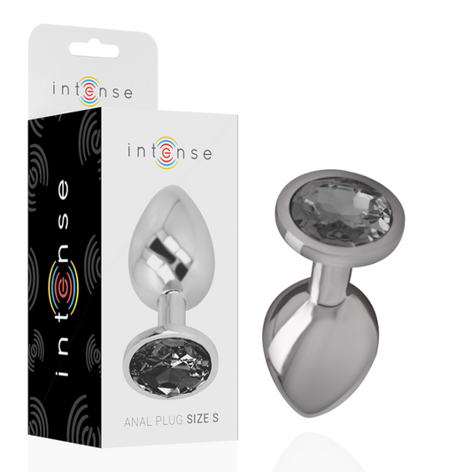 INTENSE - ALUMINIUM METALEN ANALE PLUG MET ZWARTE KRISTAL MAAT S