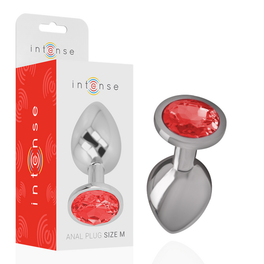 INTENSE - METALEN ANAALPLUG MET RODE KRISTAL MAAT M