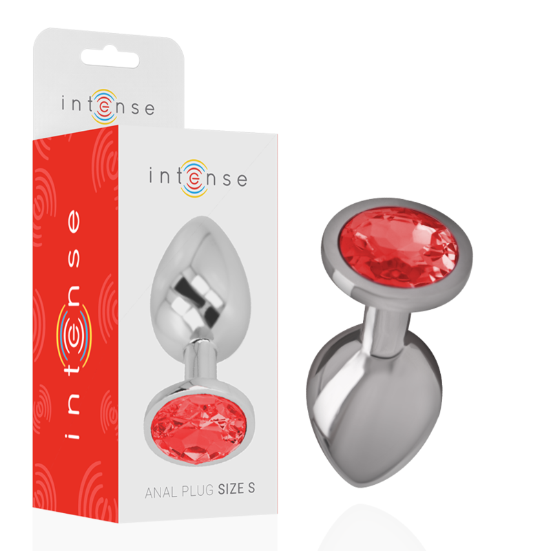 INTENSE - ANALPLUG VAN ALUMINIUM MET RODE KRISTAL MAAT S