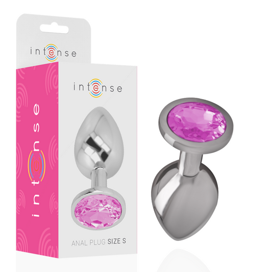 INTENS - ALUMINIUM METALEN ANALE PLUG MET ROZE KRISTAL MAAT S
