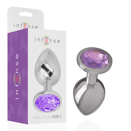INTENSE - ANALPLUG VAN ALUMINIUM METAAL MET VIOLETTE KRISTAL MAAT S