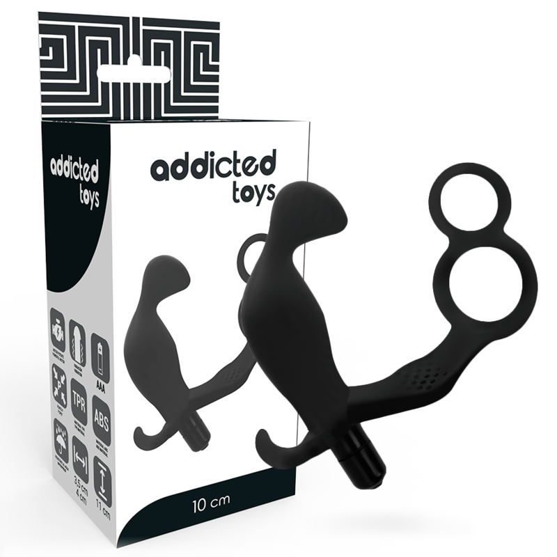 ADDICTED TOYS - BUTTPLUG MET DUBBELE PENISRING EN BALZAK ZWART