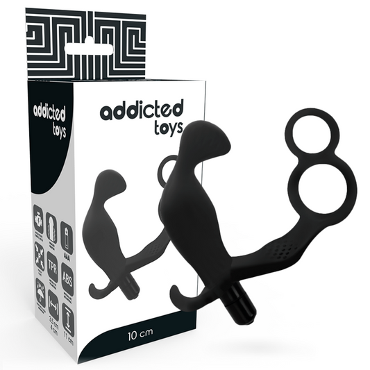 ADDICTED TOYS - BUTTPLUG MET DUBBELE PENISRING EN BALZAK ZWART