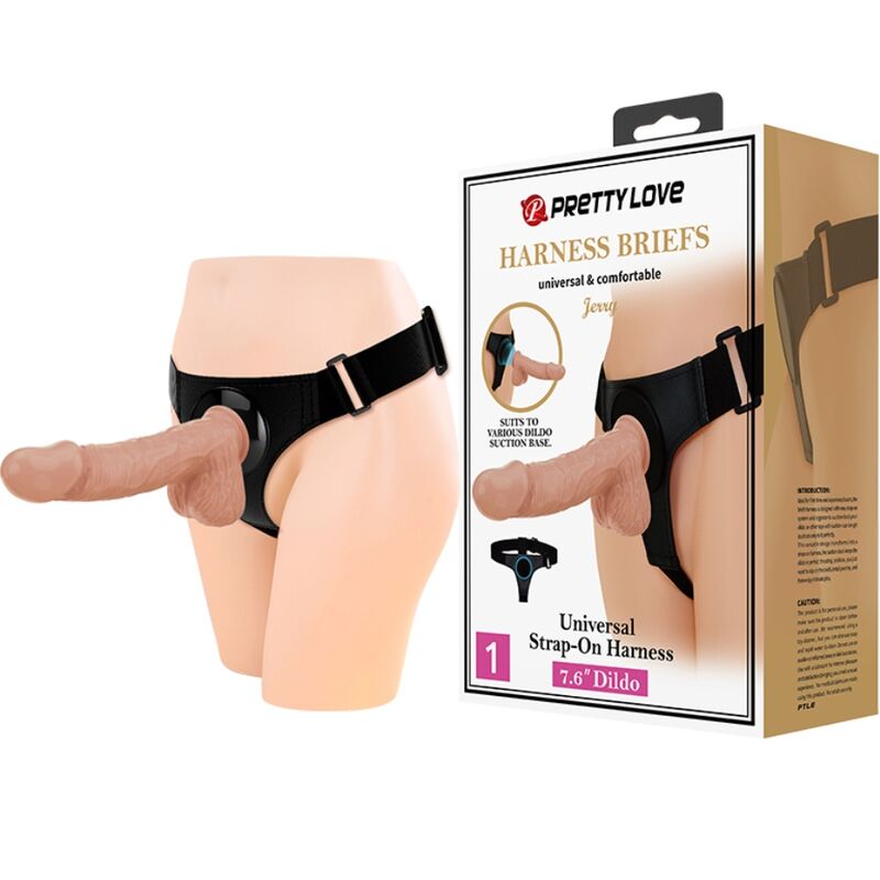 PRETTY LOVE - HARNESS SLIP UNIVERSELE HARNESS MET DILDO JERRY 21,8 CM NATUURLIJK