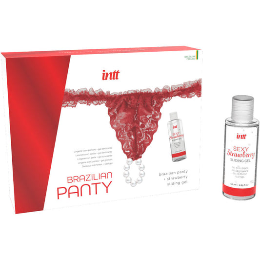 INTT RELEASES - BRAZILIAANSE RODE STRING MET PARELS EN GLIJMIDDEL 50 ML