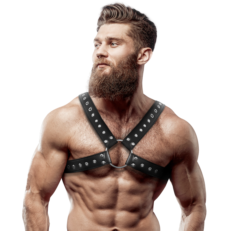 FETISH SUBMISSIVE HOUDING - HEREN CROSS-OVER ECO-LEDEREN BORSTHARNAS MET STUDS