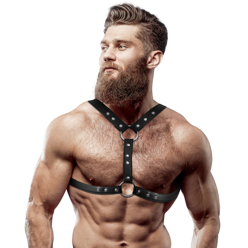 FETISH ONDERDANIGE HOUDING - ECO-LEREN BORSTTUIG MET DUBBELE ONDERSTEUNING EN STUDS VOOR HEREN