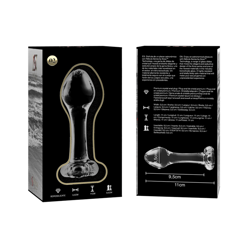 NEBULA SERIE VAN IBIZA - MODEL 2-PLUG TRANSPARANT KRISTAL 11 CM -Ø- 3.5 CM