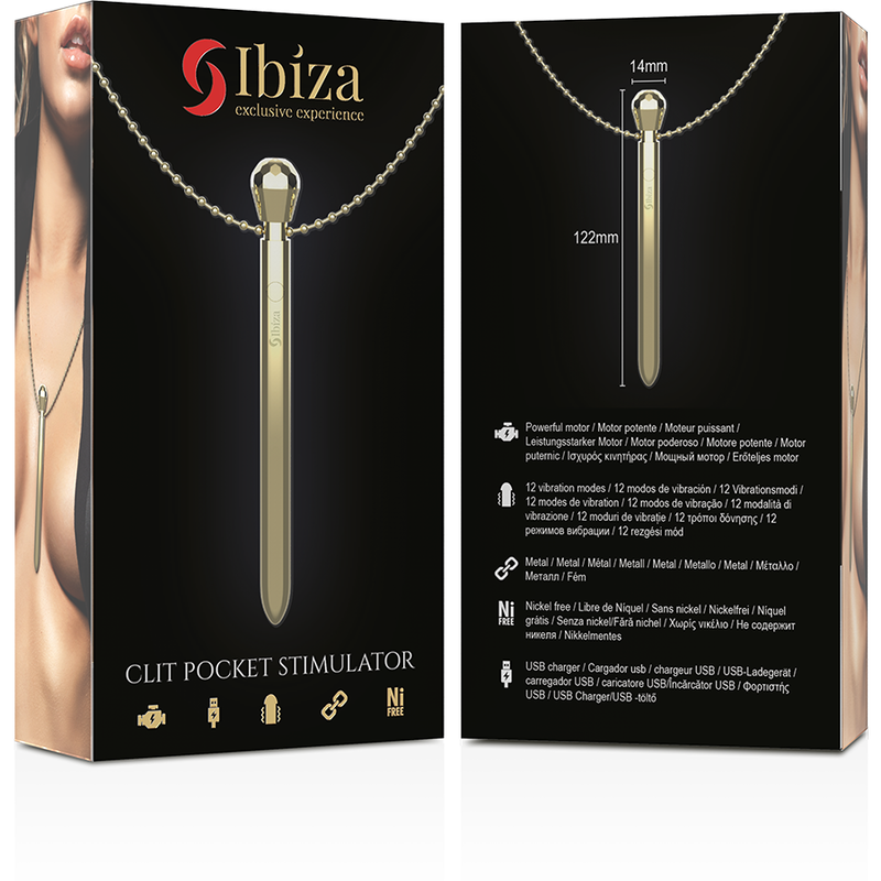 IBIZA - CLIT STIMULATOR KETTING USB LADER 12 TRILLING MODI GOUDEN 12,2 X 1,5