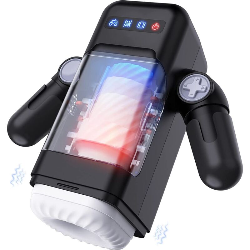 GAME CUP - STUWENDE VIBRATIE MASTURBATOR MET VERWARMINGSFUNCTIE EN MOBIELE HOUDER - ZWART