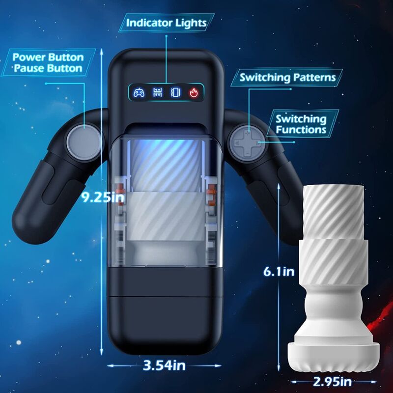 GAME CUP - STUWENDE VIBRATIE MASTURBATOR MET VERWARMINGSFUNCTIE EN MOBIELE HOUDER - ZWART