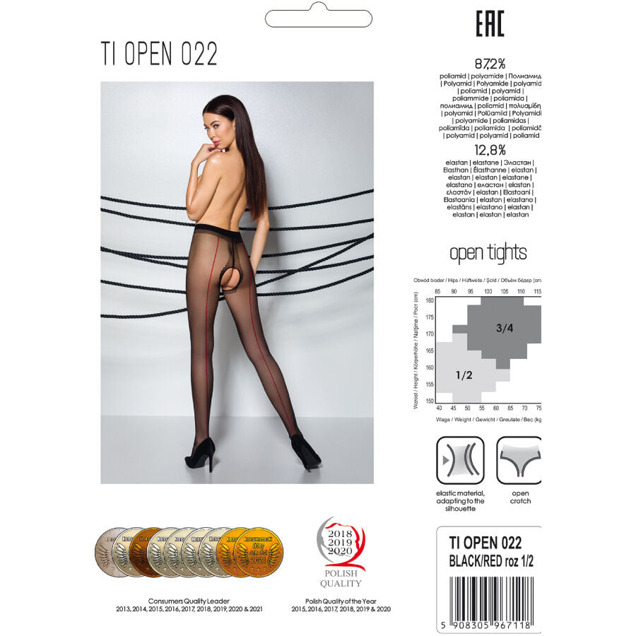 PASSION - TIOPEN 022 ZWART/ROOD MAILLOT 3/4 20 DEN