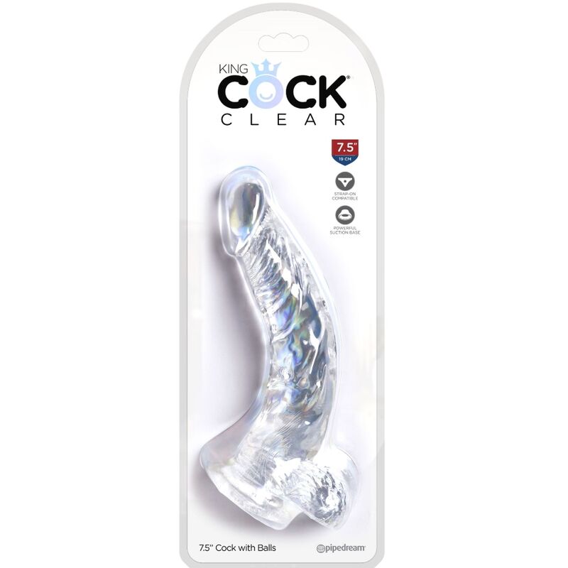 KING COCK - DUIDELIJKE REALISTISCHE GEBOGEN PENIS MET BALLEN 16.5 CM TRANSPARANT