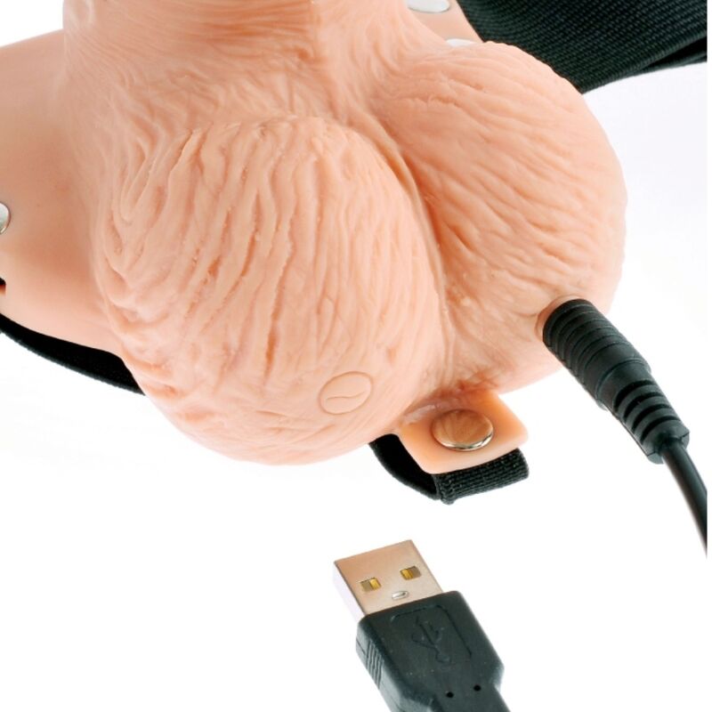 FETISJ FANTASIE SERIE - VERSTELBAAR TUIGJE AFSTANDSBEDIENING REALISTISCHE PENIS MET OPLAADBARE TEELBALLEN EN VIBRATOR 15 CM