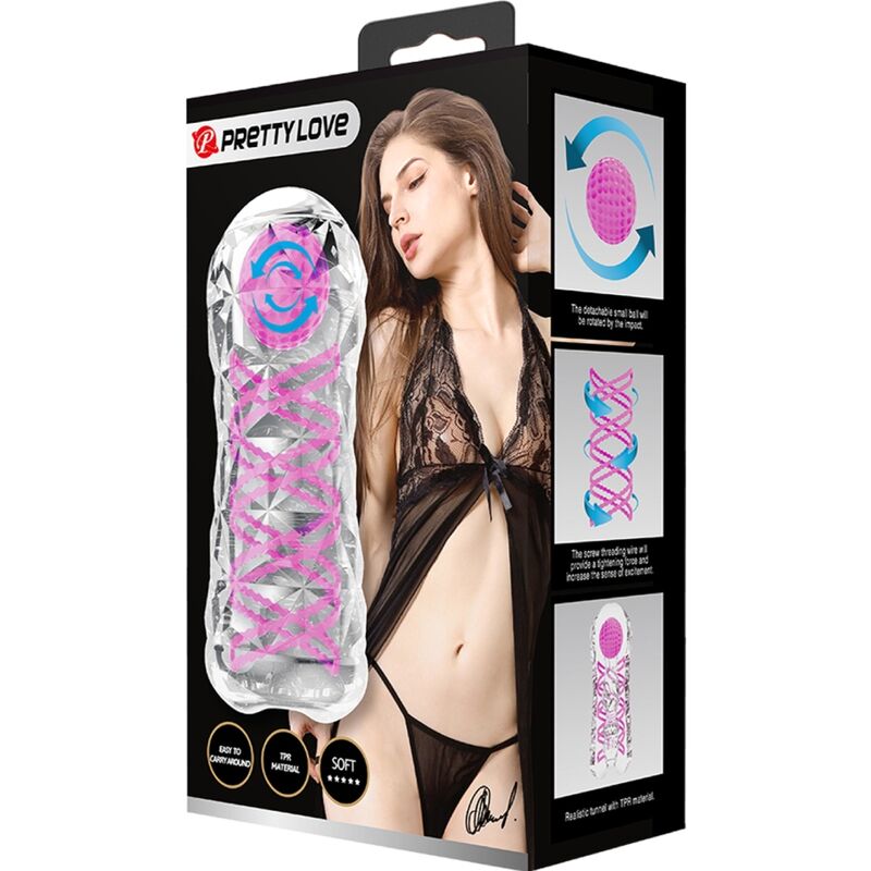 PRETTY LOVE - FANTASY MANNELIJKE MASTURBATOR MET INWENDIGE SPIRAAL EN TRANSPARANTE BALLEN