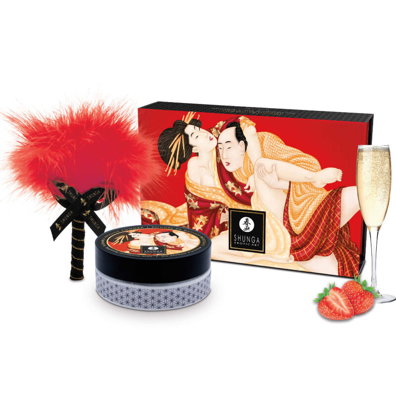 SHUNGA - AARDBEI EETBAAR MASSAGEPOEDER PAKKET