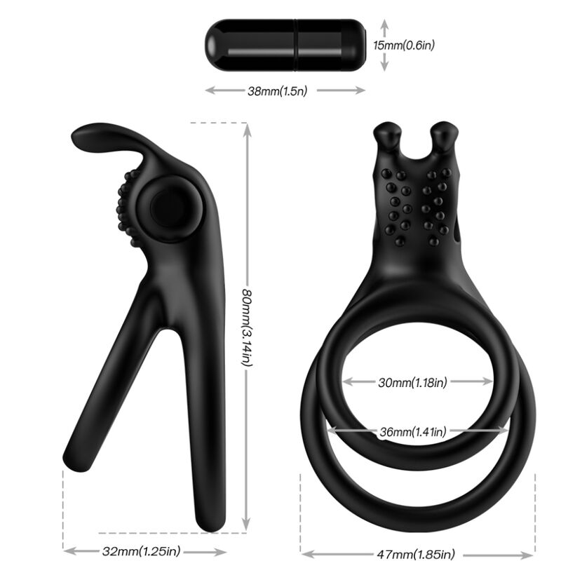ARMONY - REIZIGER DUBBELE VIBRATORRING VOOR KOPPELS KONIJN ZWART