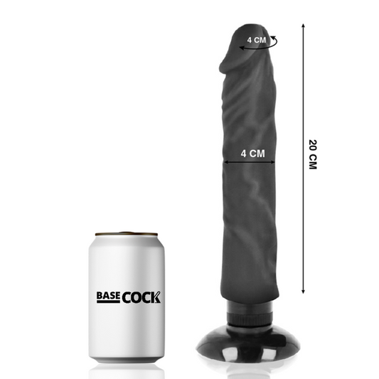 BASECOCK - REALISTISCHE VIBRATOR 2-1 NATUURLIJK ZWART 20 CM -O- 4 CM